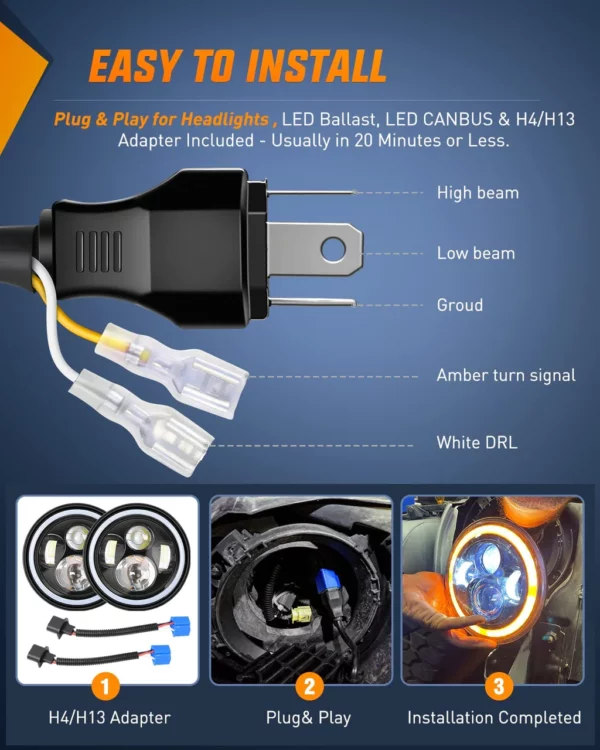 7" led aðalljós með parki og stefnuljósi (2 stk.) - Image 5
