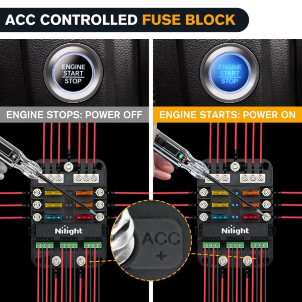 Nilight 6 Way Fuse Relay Block with Acc Control Negative Bus - Image 7