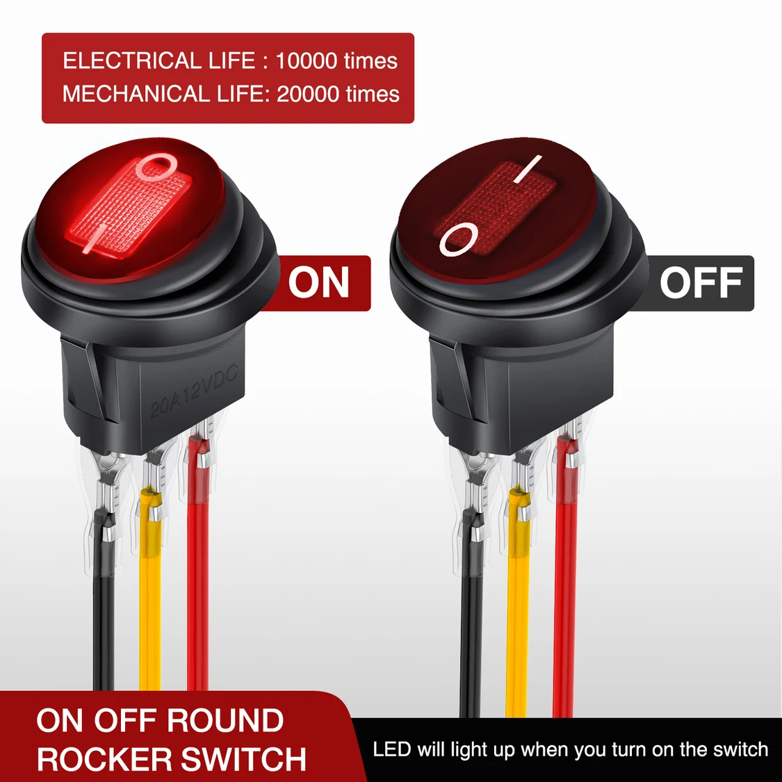 Vatnsheldur rofi með rauðu LED – 12V 20A - Image 2