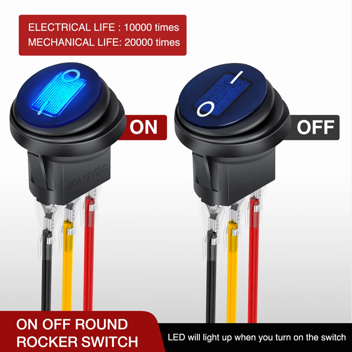 Vatnsheldur rofi með bláu LED – 12V 20A - Image 2
