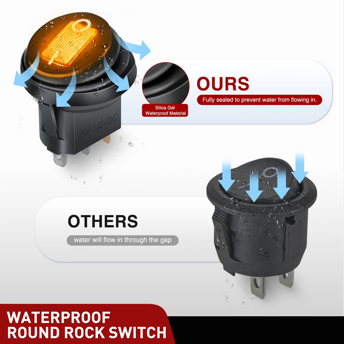 Vatnsheldur rofi með gulu LED – 12V 20A - Image 5