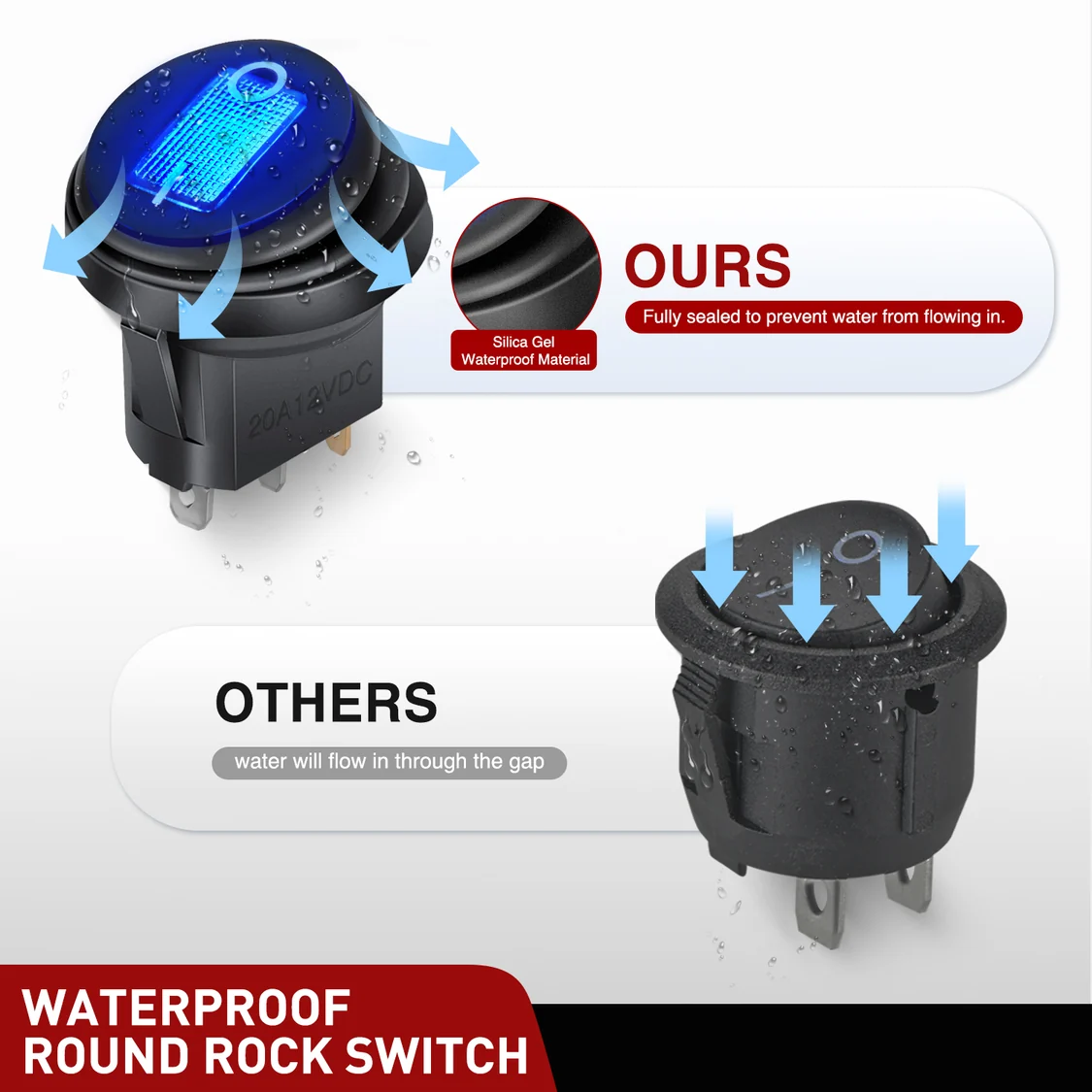 Vatnsheldur rofi með bláu LED – 12V 20A - Image 5