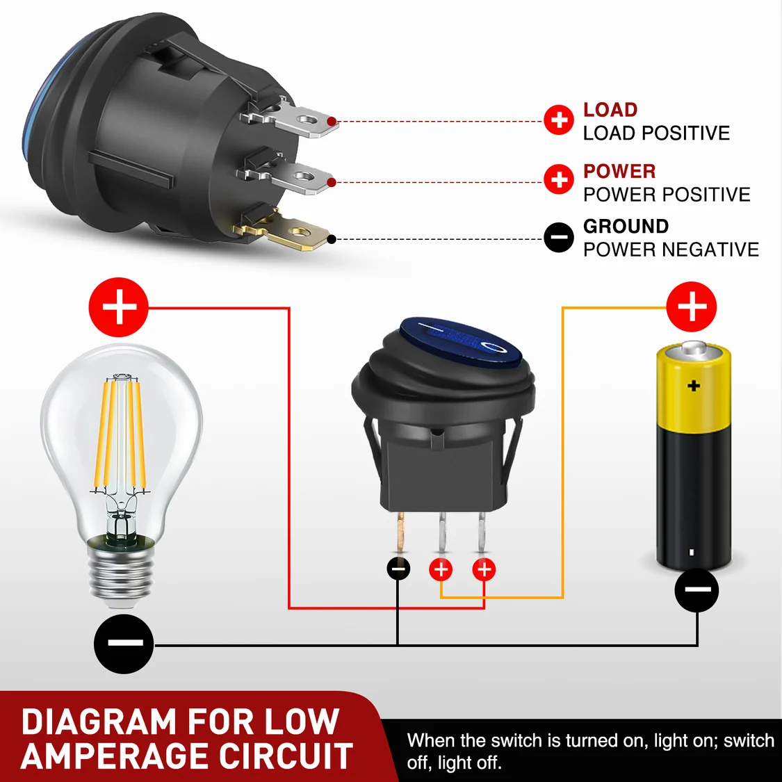 Vatnsheldur rofi með bláu LED – 12V 20A - Image 6