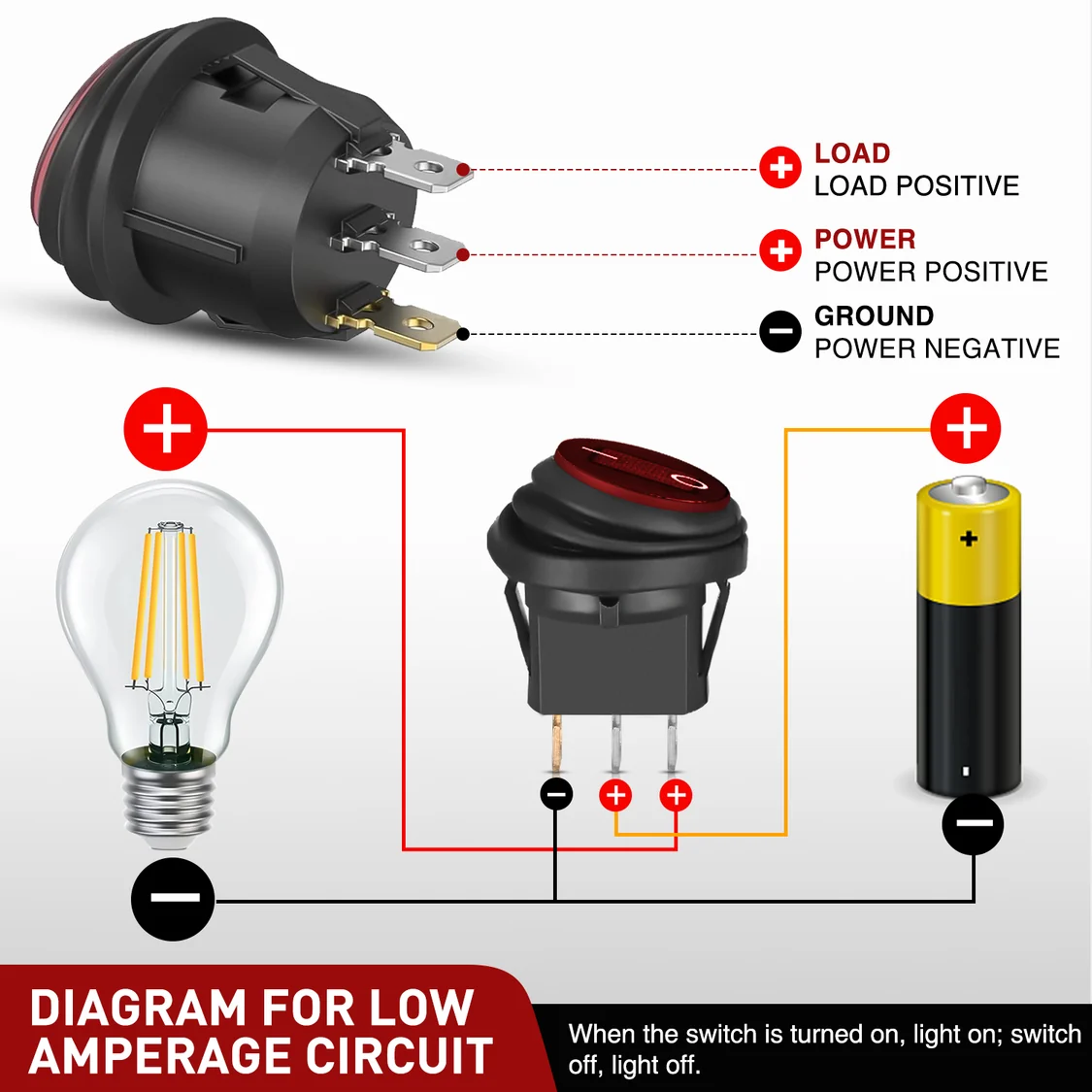 Vatnsheldur rofi með rauðu LED – 12V 20A - Image 6