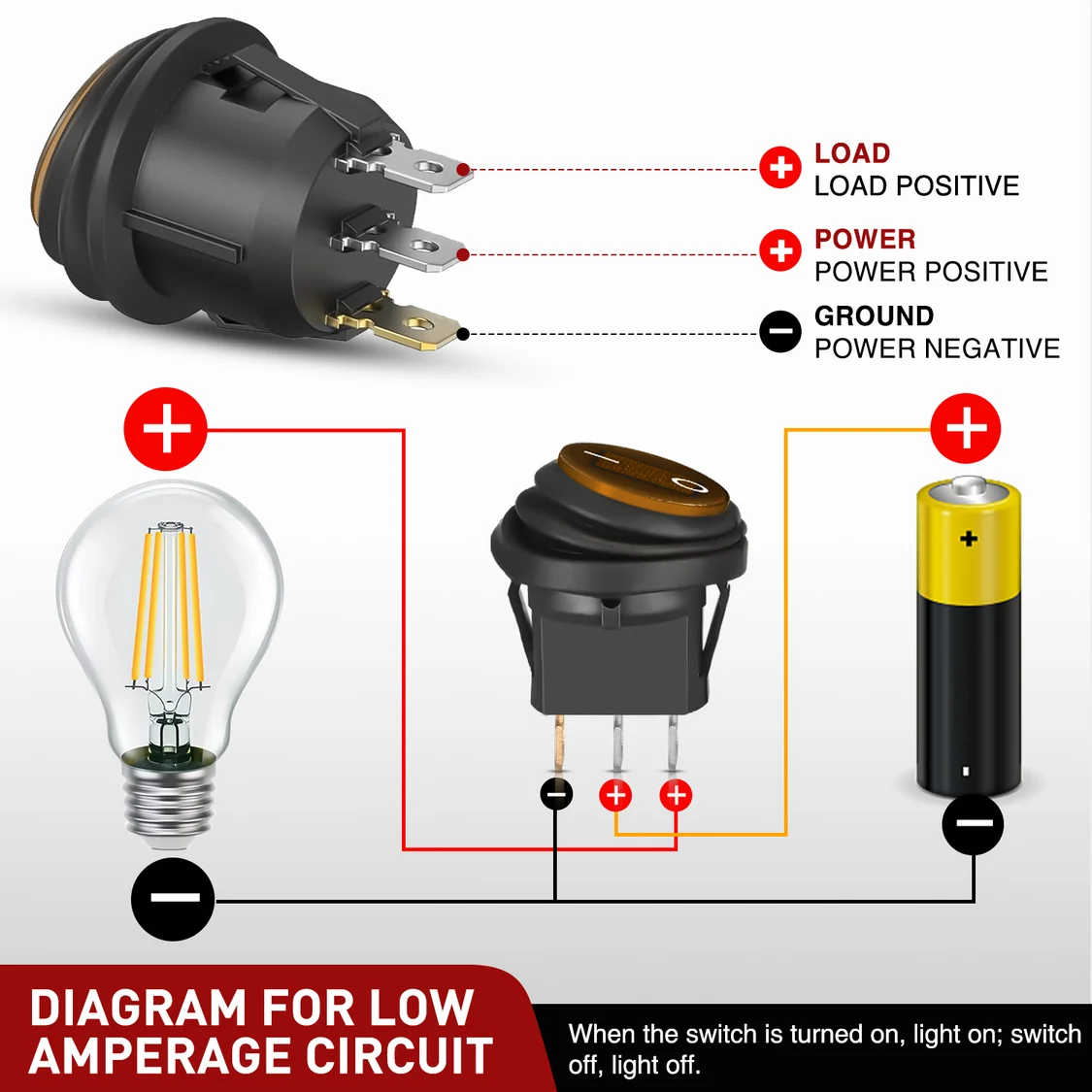 Vatnsheldur rofi með gulu LED – 12V 20A - Image 6