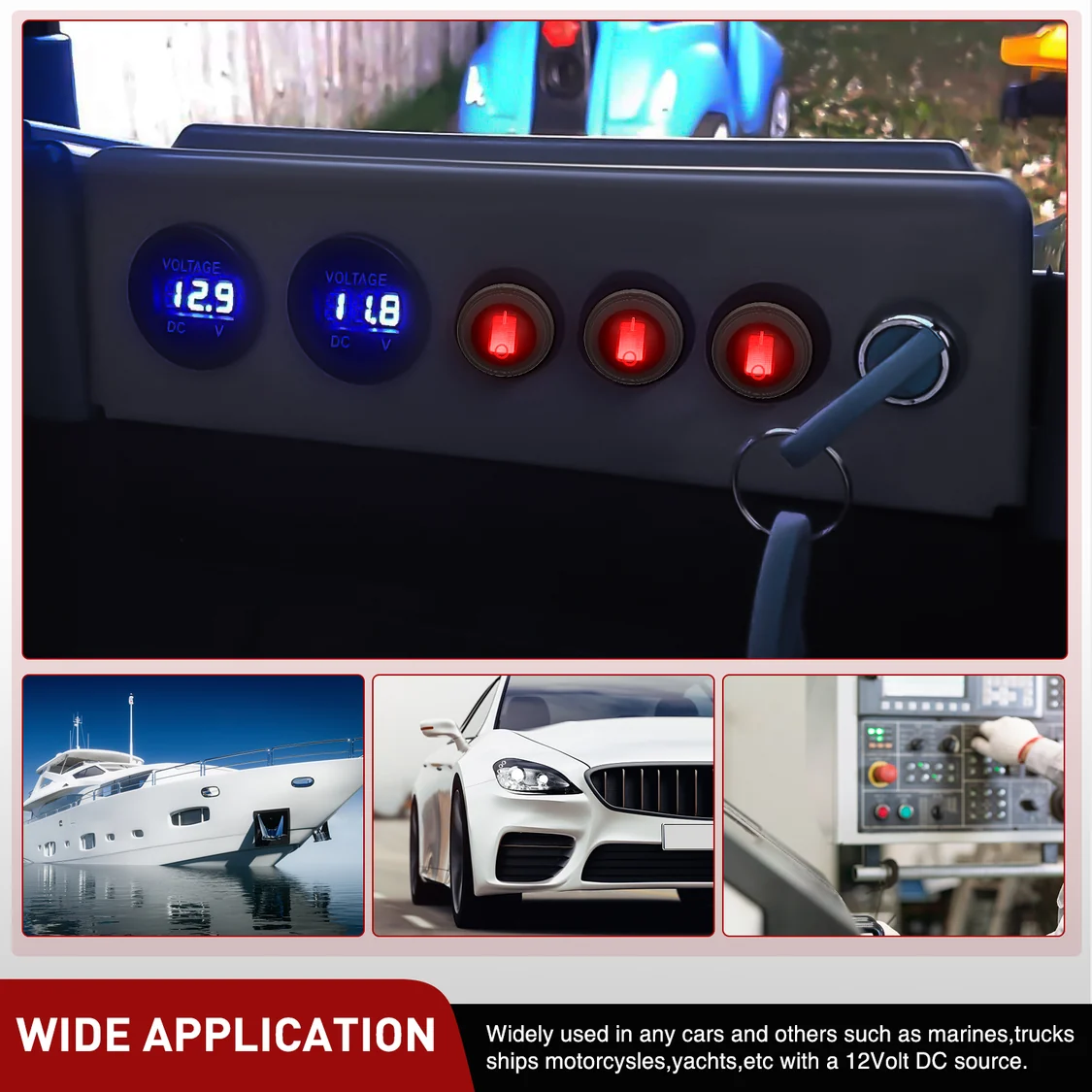 Vatnsheldur rofi með rauðu LED – 12V 20A - Image 8