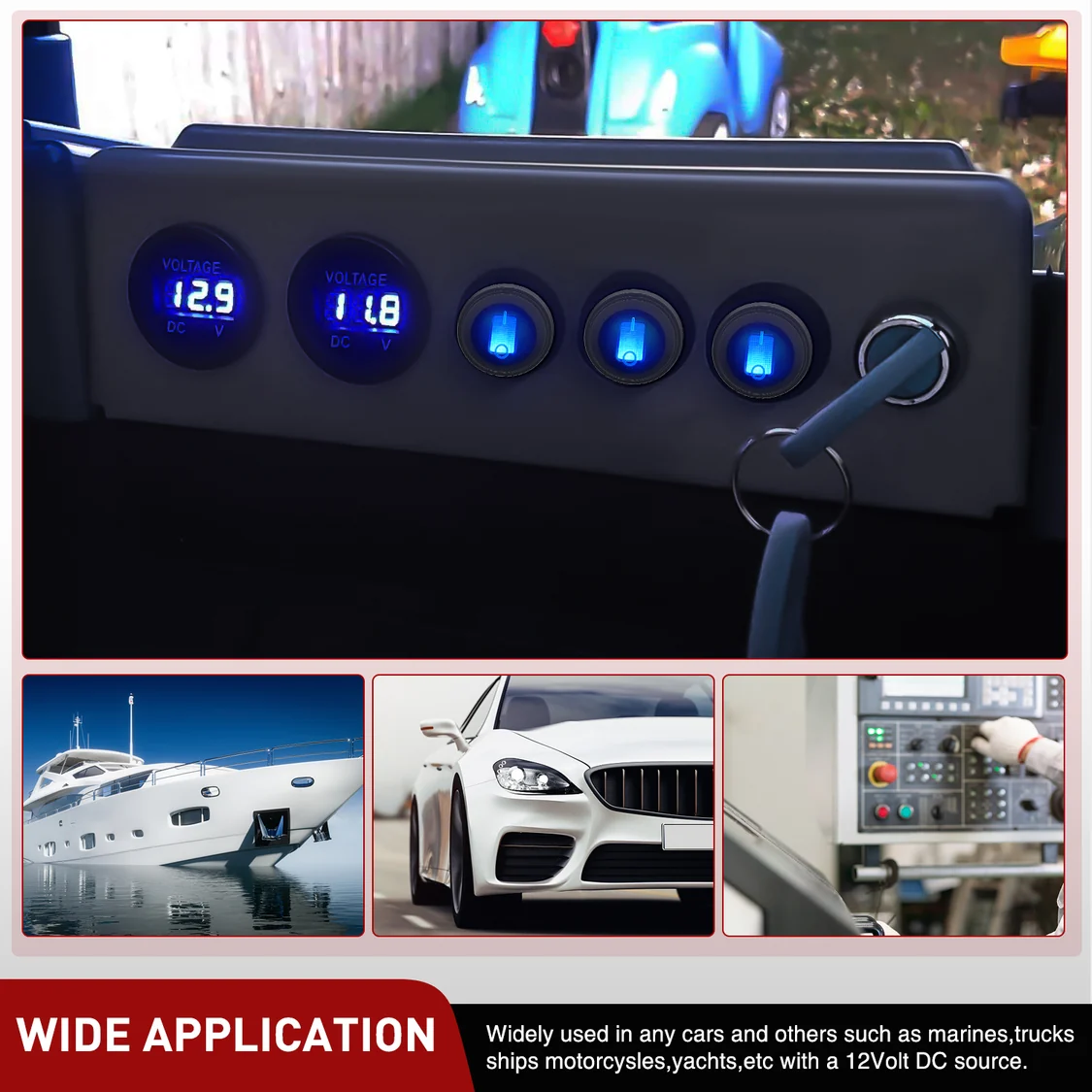 Vatnsheldur rofi með bláu LED – 12V 20A - Image 8