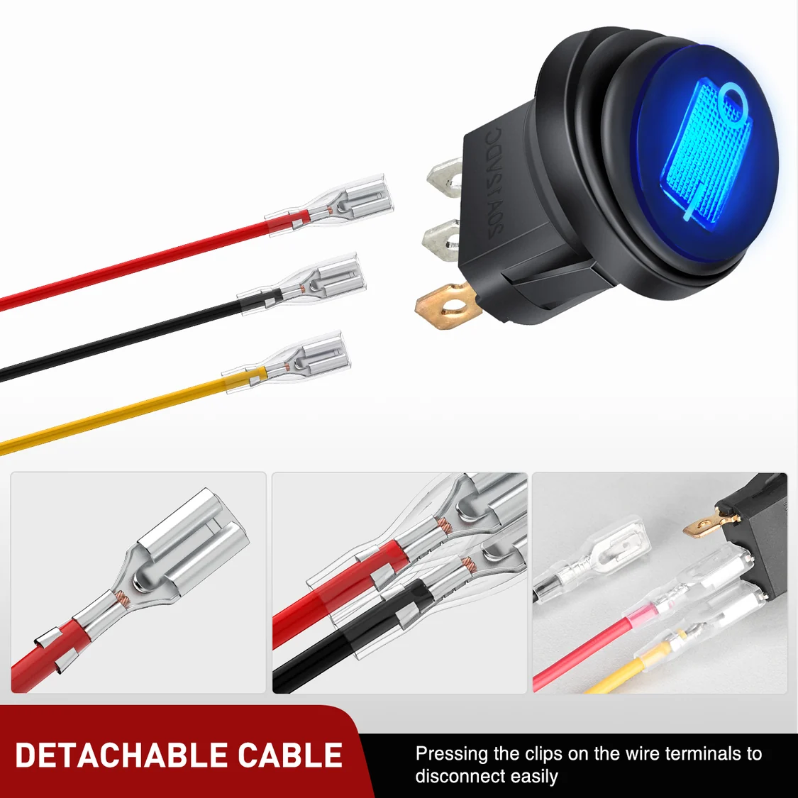 Vatnsheldur rofi með bláu LED – 12V 20A - Image 9