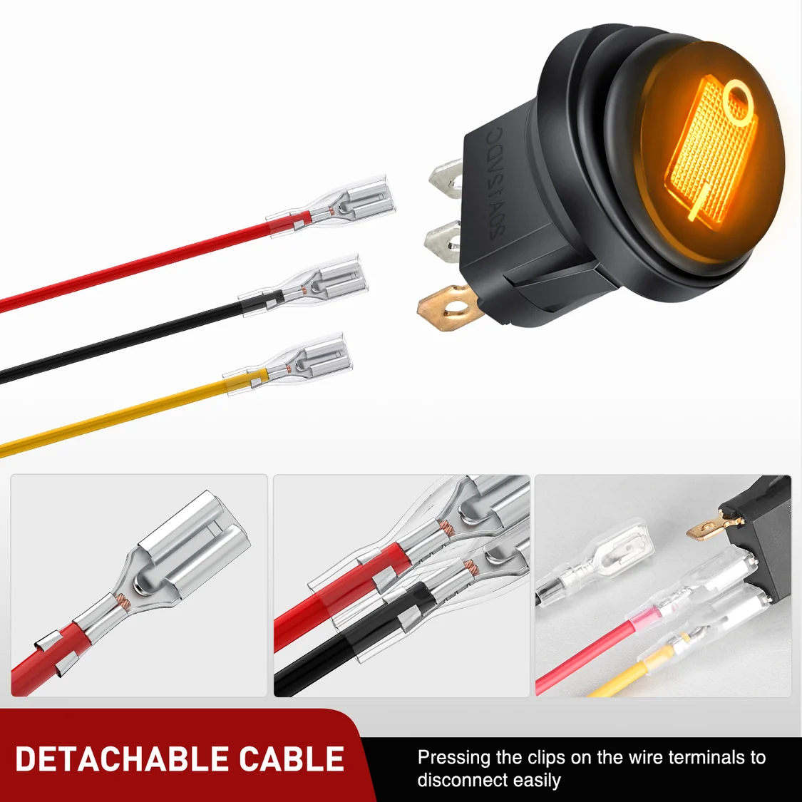 Vatnsheldur rofi með gulu LED – 12V 20A - Image 9