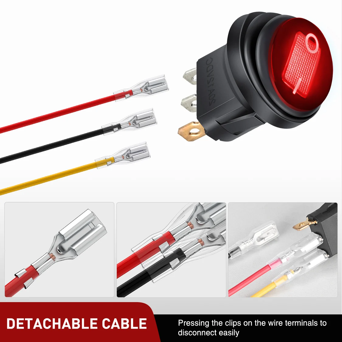 Vatnsheldur rofi með rauðu LED – 12V 20A - Image 9