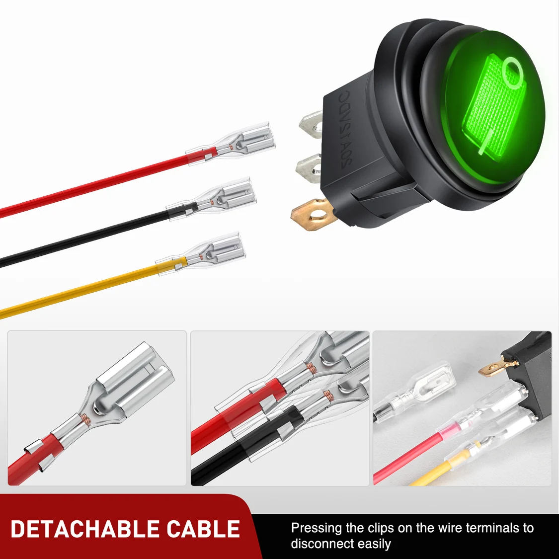 Vatnsheldur rofi með grænu LED – 12V 20A - Image 9