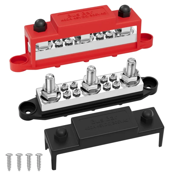 Busbar 400A 3x M10 og 8x M5 rauður og svartur