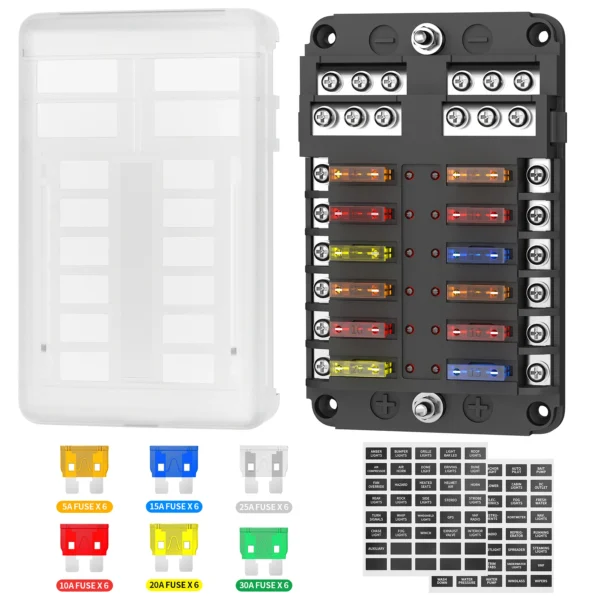 Öryggjahús 12 rása 100A með LED og mínus Busbar